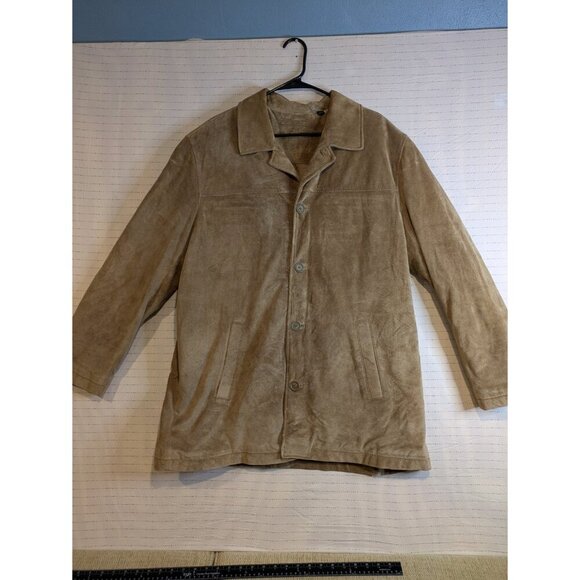 Roundtree & Yorke Genuine Leather Jacket Brown Button-Up Vintage L Outerwear - Picture 1 of 13